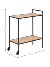 Bar cart Seaford van hout en metaal, Plateaus: MDF, Frame: gepoedercoat metaal, Hout, zwart, B 60 x H 75 cm