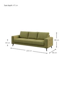 Divano 3 posti in tessuto verde oliva Fynn, Rivestimento: 100% poliestere con sensa, Struttura: legno duro, legno tenero,, Piedini: legno verniciato Il rives, Verde oliva, Larg. 233 x Prof. 86 cm