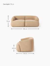 Divano componibile 2 posti in bouclé Sofia, Rivestimento: bouclé (100 % poliestere), Struttura: legno di abete rosso, cer, Piedini: plastica, Bouclé beige, Larg. 186 x Prof. 103 cm