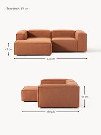 Modulares Ecksofa Lennon, Bezug: Polyester Der hochwertige, Gestell: Massives Kiefernholz, Spe, Füße: Kunststoff Die Füße befin, Webstoff Terrakotta, B 238 x T 180 cm, Eckteil links