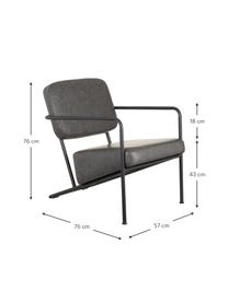 Kunstleren lounge fauteuil Arms met metalen frame, Bekleding: kunstleer, Frame: multiplex, Frame: gecoat metaal, Grijs, 57 x 76 cm