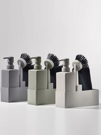 Distributeur de liquide vaisselle avec brosse à vaisselle Parta, 3 élém., Céramique, silicone, Gris, noir, larg. 19 x haut. 21 cm