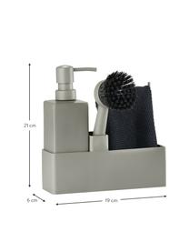 Distributeur de liquide vaisselle avec brosse à vaisselle Parta, 3 élém., Céramique, silicone, Gris, noir, larg. 19 x haut. 21 cm