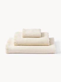 Lot de serviettes de bain en piqué gaufré Yara, tailles variées, Beige clair, 3 éléments (1 serviette invité, 1 serviette de toilette et 1 drap de bain)