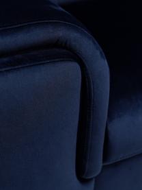 Divano angolare in velluto blu con funzione relax Brito, Rivestimento: 100% velluto di poliester, Sottostruttura: compensato, legno di fagg, Blu, Larg. 300 x Prof. 170 cm