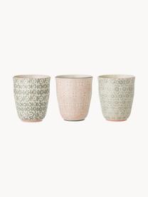 Mugs à motifs Cécile, 3 élém., Grès cérame, Beige, gris, rose, Ø 9 x haut. 10 cm, 250 ml