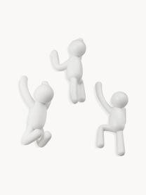 Design wandhakenset Buddy, set van 3, Kunststof (ABS), Wit, Set met verschillende formaten