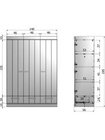 Armadio bianco a 3 ante Connect, Ripiani: melamina, Bianco, Larg. 140 x Alt. 195 cm