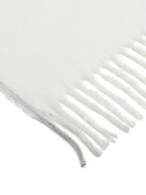 Plaid bianco con finitura grigia Inka, 50% poliacrilico, 50% cotone, Avorio, grigio chiaro, Larg. 130 x Lung. 170 cm
