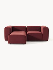 Modulares Samt-Sofa Lena (3-Sitzer) mit Hocker, Bezug: Samt (100 % Polyester) De, Gestell: Buchenholz, Spanplatte, H, Füße: Kunststoff, Samt Weinrot, B 211 x T 181 cm