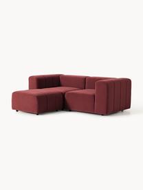 Modulares Samt-Sofa Lena (3-Sitzer) mit Hocker, Bezug: Samt (100 % Polyester) De, Gestell: Buchenholz, Spanplatte, H, Füße: Kunststoff, Samt Weinrot, B 211 x T 181 cm