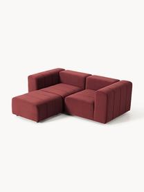 Modulares Samt-Sofa Lena (3-Sitzer) mit Hocker, Bezug: Samt (100 % Polyester) De, Gestell: Buchenholz, Spanplatte, H, Samt Weinrot, B 211 x T 181 cm