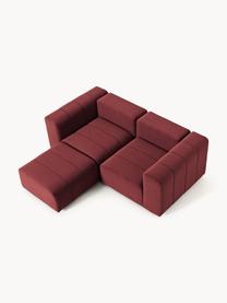 Modulares Samt-Sofa Lena (3-Sitzer) mit Hocker, Bezug: Samt (100 % Polyester) De, Gestell: Buchenholz, Spanplatte, H, Füße: Kunststoff, Samt Weinrot, B 211 x T 181 cm