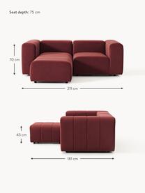 Modulares Samt-Sofa Lena (3-Sitzer) mit Hocker, Bezug: Samt (100 % Polyester) De, Gestell: Buchenholz, Spanplatte, H, Samt Weinrot, B 211 x T 181 cm