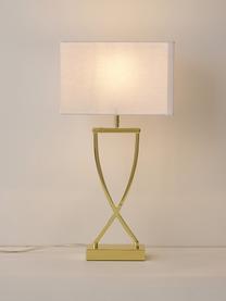 Grote tafellamp Vanessa, Lampvoet: metaal, Lampenkap: textiel, Goudkleurig, wit, B 27 x H 52 cm