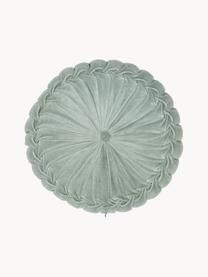 Coussin rond en velours avec franges Kanan, Vert sauge, Ø 40 cm