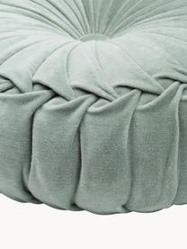 Coussin rond en velours avec franges Kanan, Vert sauge, Ø 40 cm