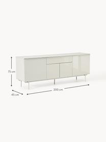 Holz-Sideboard Elona, Korpus: Mitteldichte Holzfaserpla, Fußgestell: Metall, pulverbeschichtet, Hellbeige, glänzend, B 200 x H 75 cm