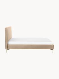 Gestoffeerd fluwelen bed Peace, Bekleding: polyester fluweel, Frame: massief grenenhout en pla, Poten: gepoedercoat metaal Dit p, Fluweel beige, B 140 x L 200 cm