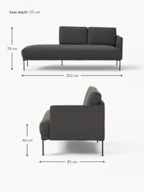 Chaise longue Fluente, Bekleding: 100% polyester. Met 40.00, Frame: massief grenenhout, Poten: gepoedercoat metaal Dit p, Geweven stof antraciet, B 202 x D 85 cm, rugleuning links