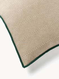 Poszewka na poduszkę Agatha, 80% bawełna, 20% akryl, Jasny beżowy, ciemny zielony, S 50 x D 50 cm