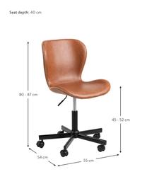 Kunstleder-Schreibtischstuhl Batilda, höhenverstellbar, Bezug: Kunstleder (Polyurethan) , Beine: Gummiholz, lackiert, Rollen: Kunststoff, Kunstleder Cognac, B 55 x T 54 cm