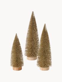 Decoratieve kerstboomset Tarvo, 3-delig, MDF, polyester-vilt, Goudkleurig, lichtbruin, Set met verschillende formaten