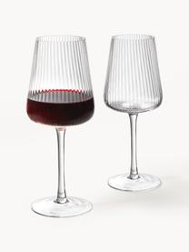 Copas de vino tinto artesanales con relieves Cami, 4 uds., Vidrio soplado artesanalmente, Transparente, Ø 9 x Al 24 cm