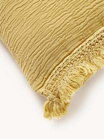 Bavlněný povlak na polštář s třásněmi Piera, 100 % bavlna, Hořčicově žlutá, Š 45 cm, D 45 cm