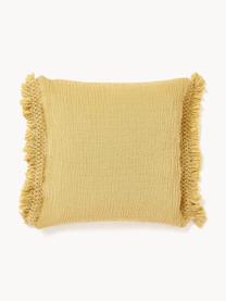 Housse de coussin en coton à franges Piera, 100 % coton, Jaune moutarde, larg. 45 x long. 45 cm