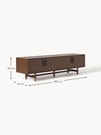 Credenza bassa in legno di quercia Diana, Gambe: legno massello di quercia, Maniglie: lega di alluminio, Legno scuro, Larg. 180 x Alt. 50 cm