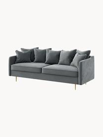 Sofá de terciopelo Esme (3 plazas), Tapizado: 100% terciopelo de poliés, Asiento: muelles ondulados, espuma, Estructura: madera dura, madera bland, Patas: metal recubierto, Terciopelo gris oscuro, An 214 x F 96 cm