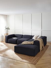 Narożna sofa modułowa XL Lennon, Tapicerka: 100% poliester Dzięki tka, Stelaż: lite drewno sosnowe, skle, Nogi: tworzywo sztuczne Ten pro, Ciemnoniebieska tkanina, S 329 x G 269 cm,  prawostronna