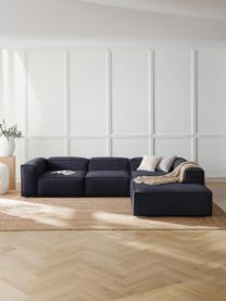 Narożna sofa modułowa XL Lennon, Tapicerka: 100% poliester Dzięki tka, Stelaż: lite drewno sosnowe, skle, Nogi: tworzywo sztuczne Ten pro, Ciemnoniebieska tkanina, S 329 x G 269 cm,  prawostronna