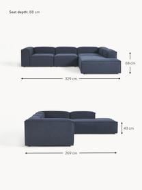 Sofá rinconera modular grande Lennon, Tapizado: 100% poliéster Alta resis, Estructura: madera contrachapada de p, Patas: plástico Este producto es, Tejido azul oscuro, An 329 x F 269 cm, chaise longue derecha