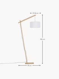 Skandi-Leselampe Woody, Lampenschirm: Baumwollgemisch, Lampenfuß: Metall mit Echtholzfurnie, Helles Holz, Weiß, H 166 cm x T 81 cm