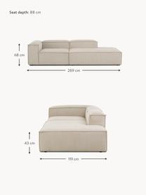 Chaise lounge componibile in velluto a coste Lennon, Rivestimento: velluto a coste (92% poli, Struttura: legno di pino massiccio, , Piedini: plastica Questo prodotto , Velluto a coste beige chiaro, Larg. 269 x Prof. 119 cm, schienale a sinistra