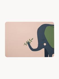 Placemats Leo Emma Elefant, 2 stuks, PVC met leren look, Perzik, donkerblauw, groen, B 33 x L 46 cm