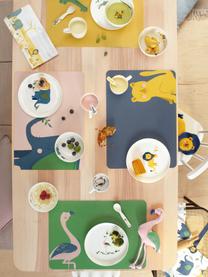 Placemats Leo Emma Elefant, 2 stuks, PVC met leren look, Perzik, donkerblauw, groen, B 33 x L 46 cm