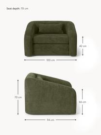 Fauteuil convertible en peluche-bouclette Eliot, Peluche-bouclette vert foncé, larg. 100 x prof. 94 cm