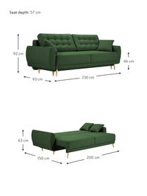 Sofa rozkładana Spinel (3-osobowa), Tapicerka: poliester Dzięki tkaninie, Nogi: drewno brzozowe, Zielony, S 236 x G 93 cm