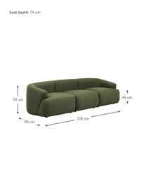 Modulares Sofa Sofia (3-Sitzer) in Grün, Bezug: 100% Polypropylen Der hoc, Gestell: Massives Kiefernholz, Spa, Füße: Kunststoff, Webstoff Grün, B 278 x T 95 cm