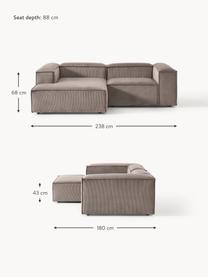 Modulares Ecksofa Lennon aus Cord, Bezug: Cord (92 % Polyester, 8 %, Gestell: Massives Kiefernholz, Spe, Cord Taupe, B 238 x T 180 cm, Eckteil rechts