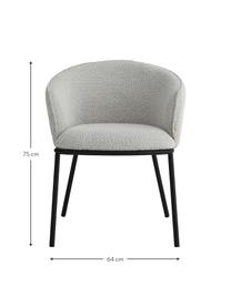 Bouclé fauteuil Feels in grijs, Bekleding: 100% polyester, Poten: gecoat metaal, Bouclé grijs, B 64 x D 60 cm