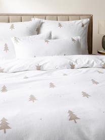 Flanellen dekbedovertrek X-mas Tree met kerstmotief, Weeftechniek: flanel Flanel is een knuf, Wit, beige, B 200 x L 200 cm