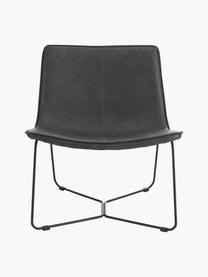 Chaise lounge en cuir synthétique Barrel, Cuir synthétique noir, pieds chêne, larg. 68 x prof. 64 cm