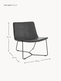 Kunstleren lounge fauteuil Barrel, Bekleding: 100% kunstleer, Frame: gecoat metaal, Kunstleer zwart, B 68 x D 64 cm