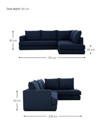 XL-Ecksofa Tribeca in Dunkelblau, Bezug: Polyester Der hochwertige, Gestell: Massives Kiefernholz, Füße: Massives Buchenholz, lack, Webstoff Dunkelblau, B 315 x T 228 cm, Eckteil rechts