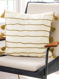 Kussenhoes Blanket met kwastjes, 100% katoen, Geel, wit, 50 x 50 cm