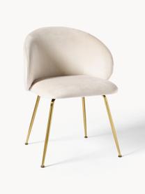 Fluwelen stoelen Luisa, 2 stuks, Bekleding: fluweel (100% polyester) , Poten: gepoedercoat metaal, Fluweel crèmewit, goudkleurig, B 59 x D 59 cm